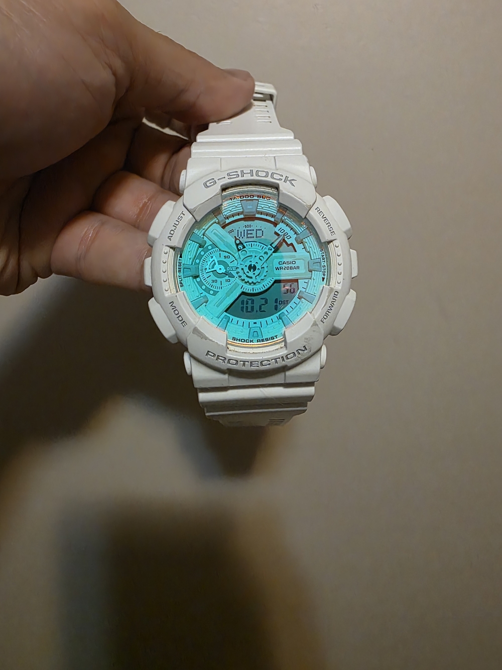 G-SHOCK White Resin Watch with Turquoise Dial